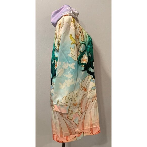 Anime-Inspired Hooded Longline Jacket Zipper Front Floral Art Allover Print 2LX - Picture 4 of 16